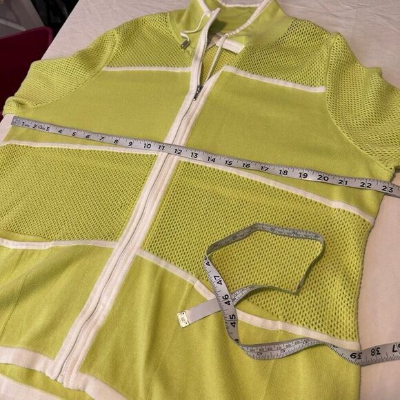 Chico’s Zenergy Womens Lime Green Lissa Mesh Knit Sweater Jacket XL Athleisure - Picture 7 of 10